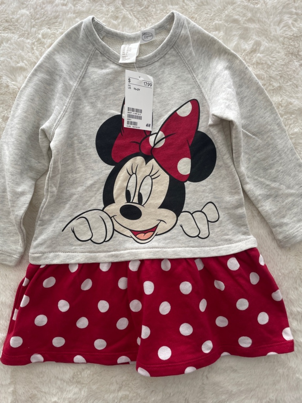 SALE! NWT H&M x Disney Gray Sweatshirt Dress with Red & Black Minnie Bow Size 2T